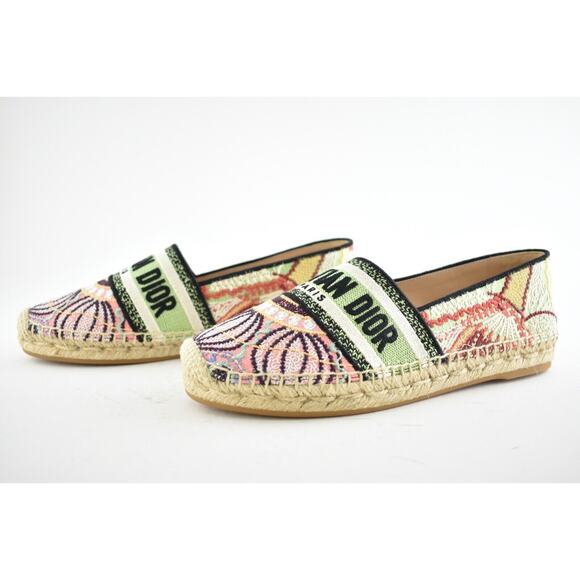 Dior Granville In Lights Pink Black Cotton Logo Embroidered Espadrille Flat 38 - Picture 9 of 10